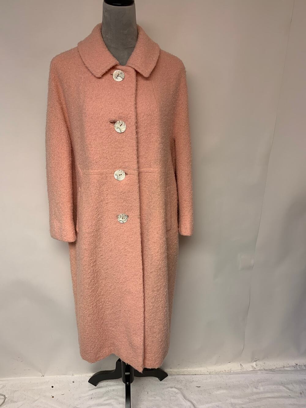 B.Altman & Co Vintage Pink Mod Midi Coat 60s Textured Boucle Womens SZ 10/12